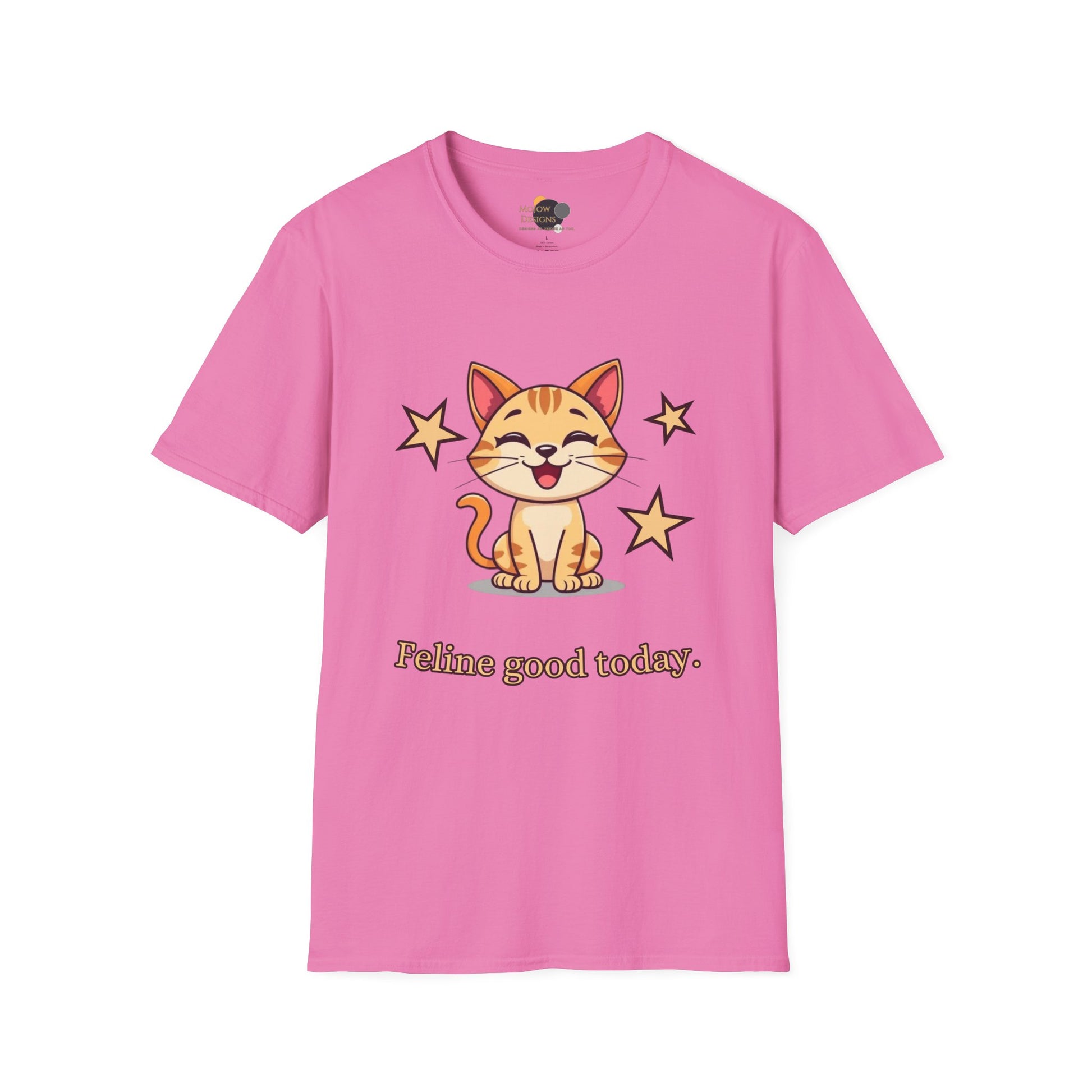 Happy Cat T-Shirt | Fun Unisex Tee | Cute Gift for Cat Lovers | Feline Good Today Shirt | Casual Wear & Birthday Gift Front Pink