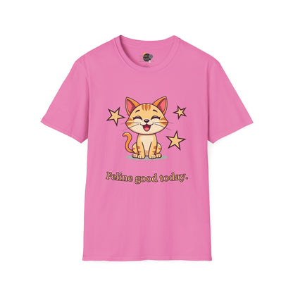 Happy Cat T-Shirt | Fun Unisex Tee | Cute Gift for Cat Lovers | Feline Good Today Shirt | Casual Wear & Birthday Gift Front Pink