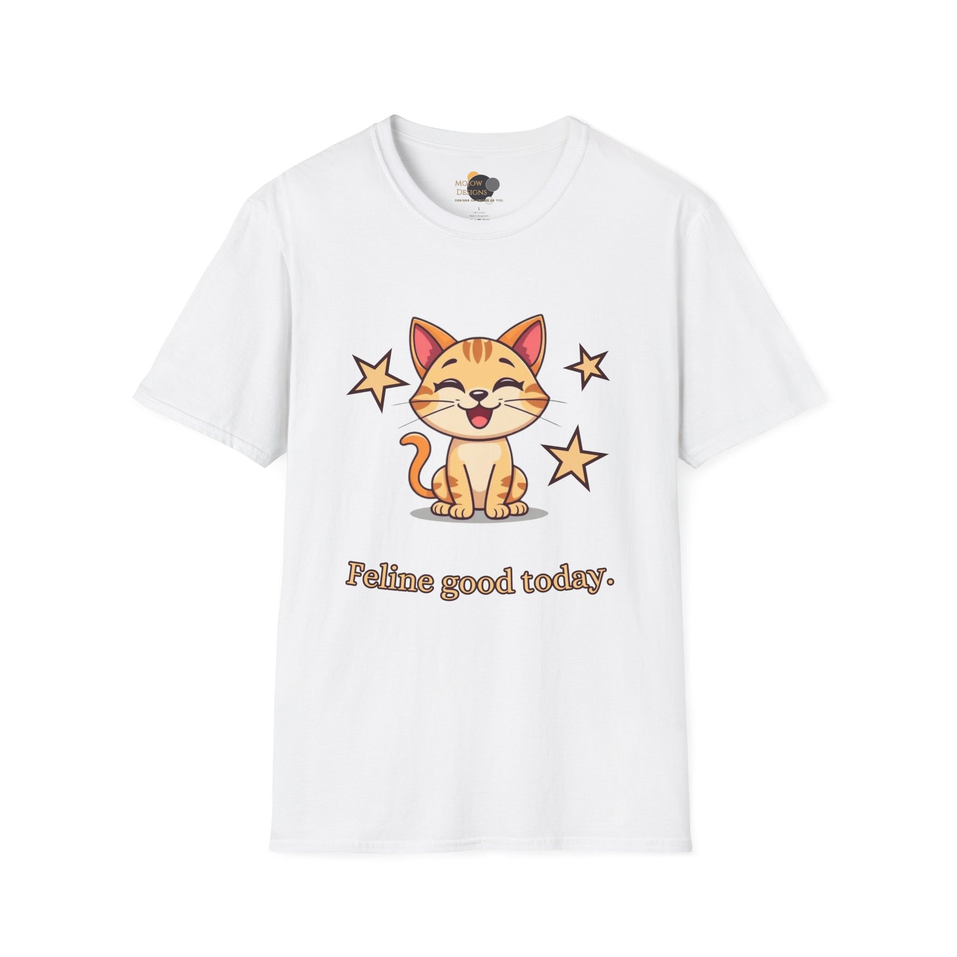Happy Cat T-Shirt | Fun Unisex Tee | Cute Gift for Cat Lovers | Feline Good Today Shirt | Casual Wear & Birthday Gift Front White