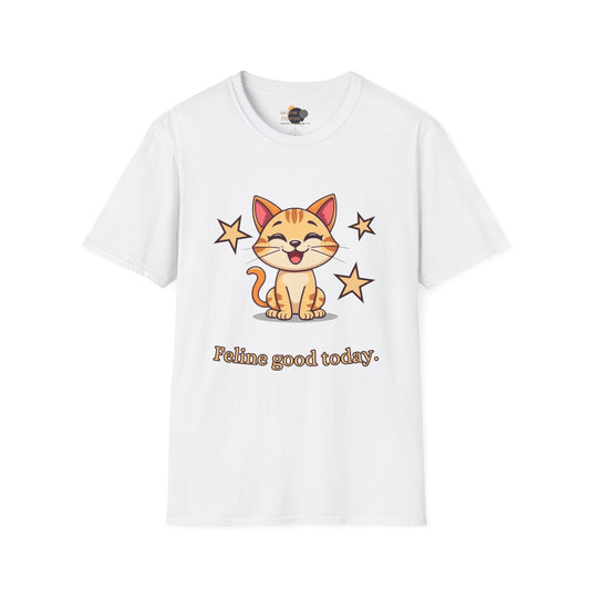 Happy Cat T-Shirt | Fun Unisex Tee | Cute Gift for Cat Lovers | Feline Good Today Shirt | Casual Wear & Birthday Gift Front White