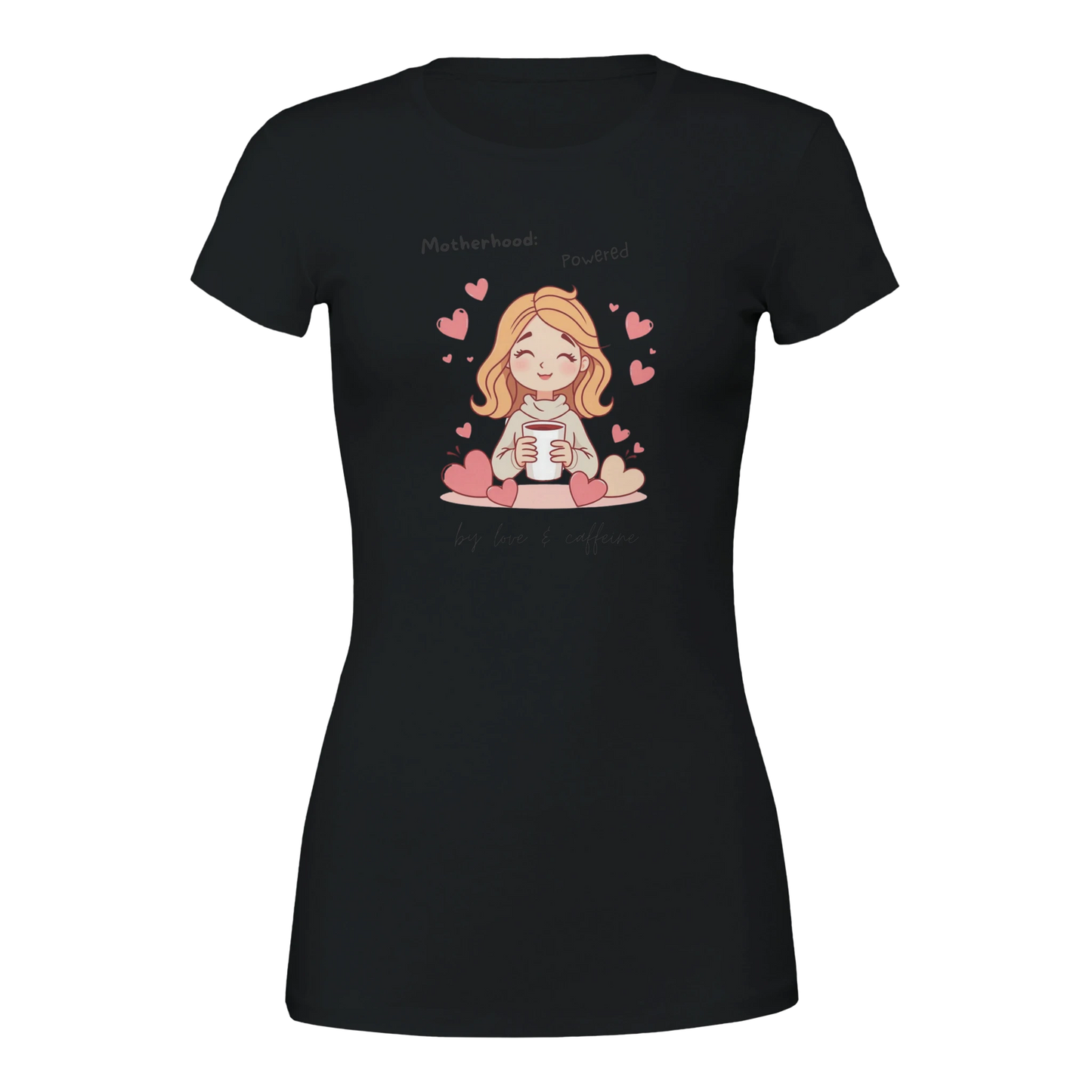 Motherhood: Powered by love &amp; caffeine Premium Womens Crewneck T-shirt Black