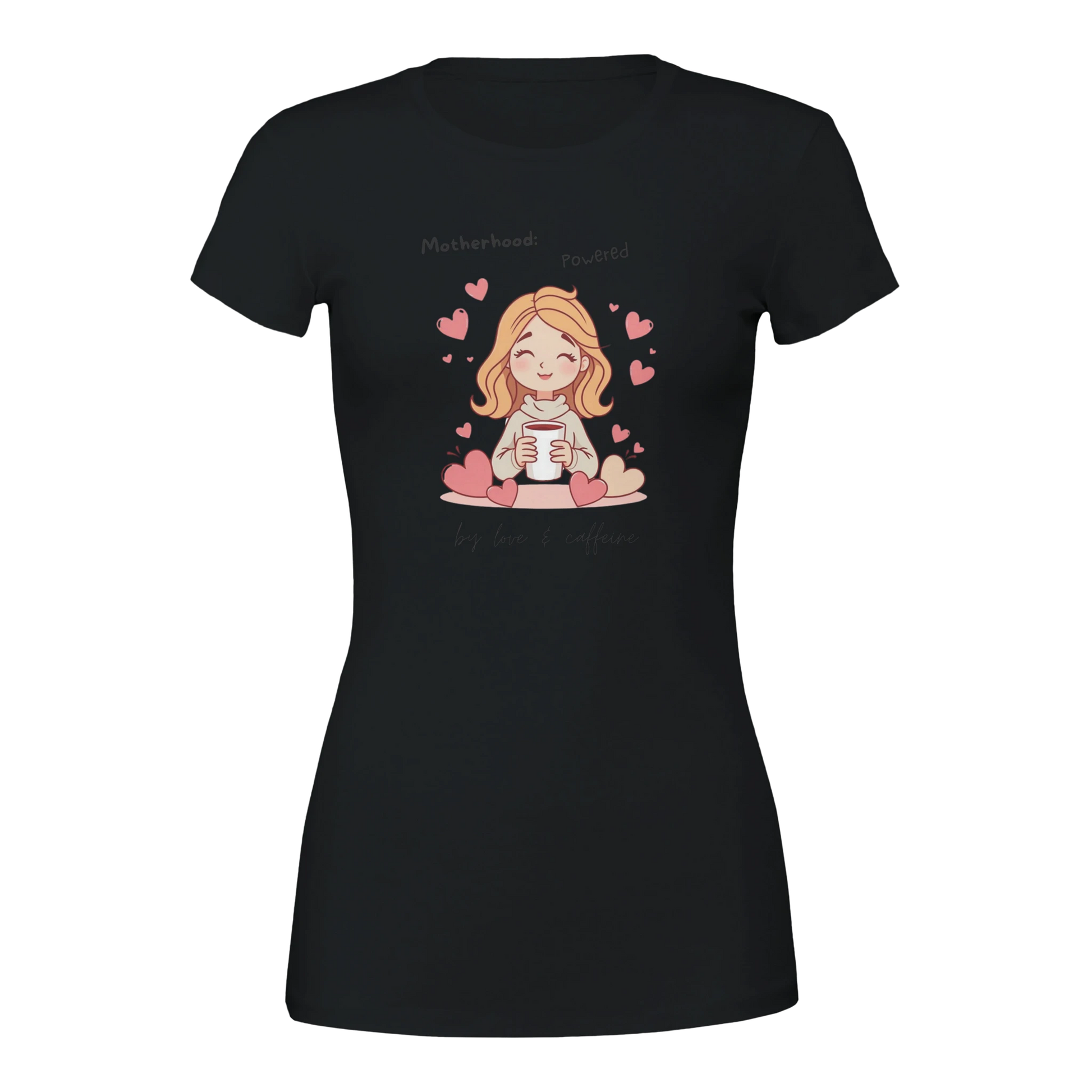 Motherhood: Powered by love &amp; caffeine Premium Womens Crewneck T-shirt Black