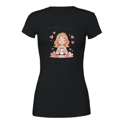 Motherhood: Powered by love &amp; caffeine Premium Womens Crewneck T-shirt Black