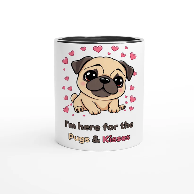 Pugs & Kisses White 11oz Ceramic Mug with Color Inside