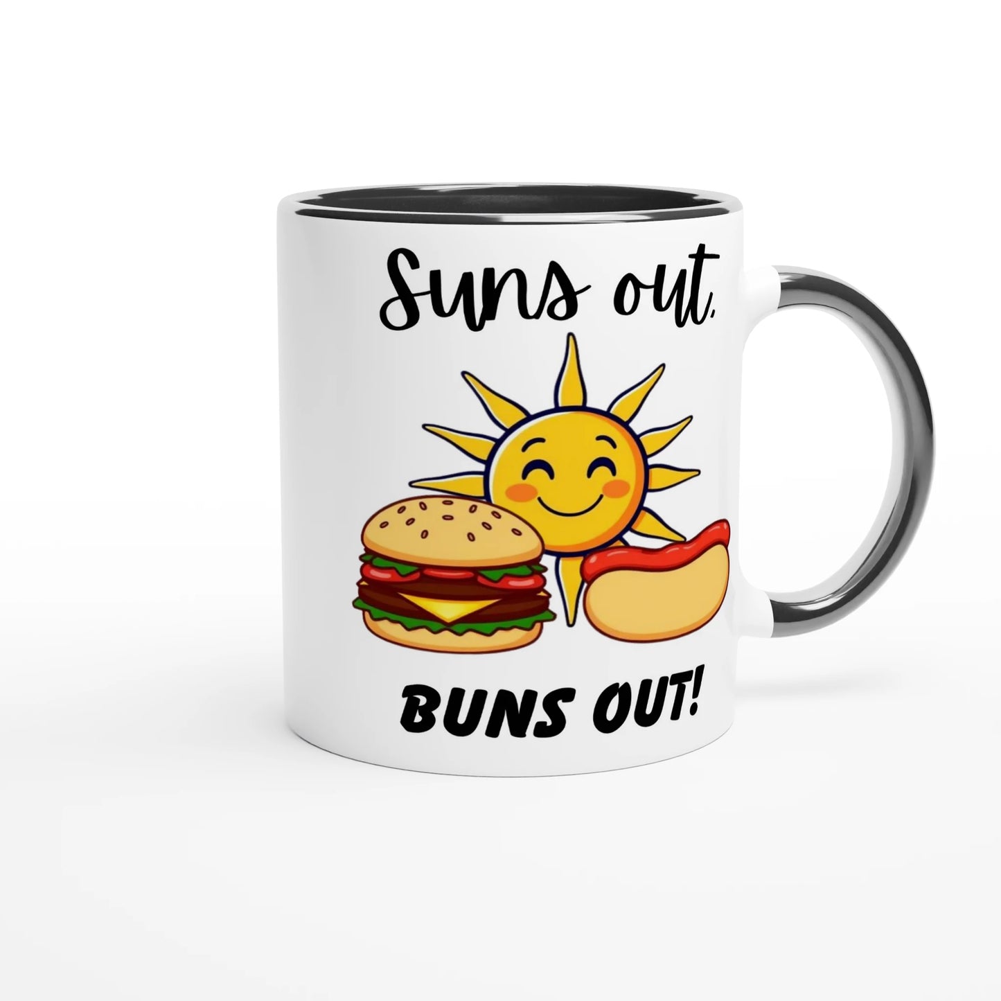 Suns out, Buns out White 11oz Ceramic Mug with Color Inside