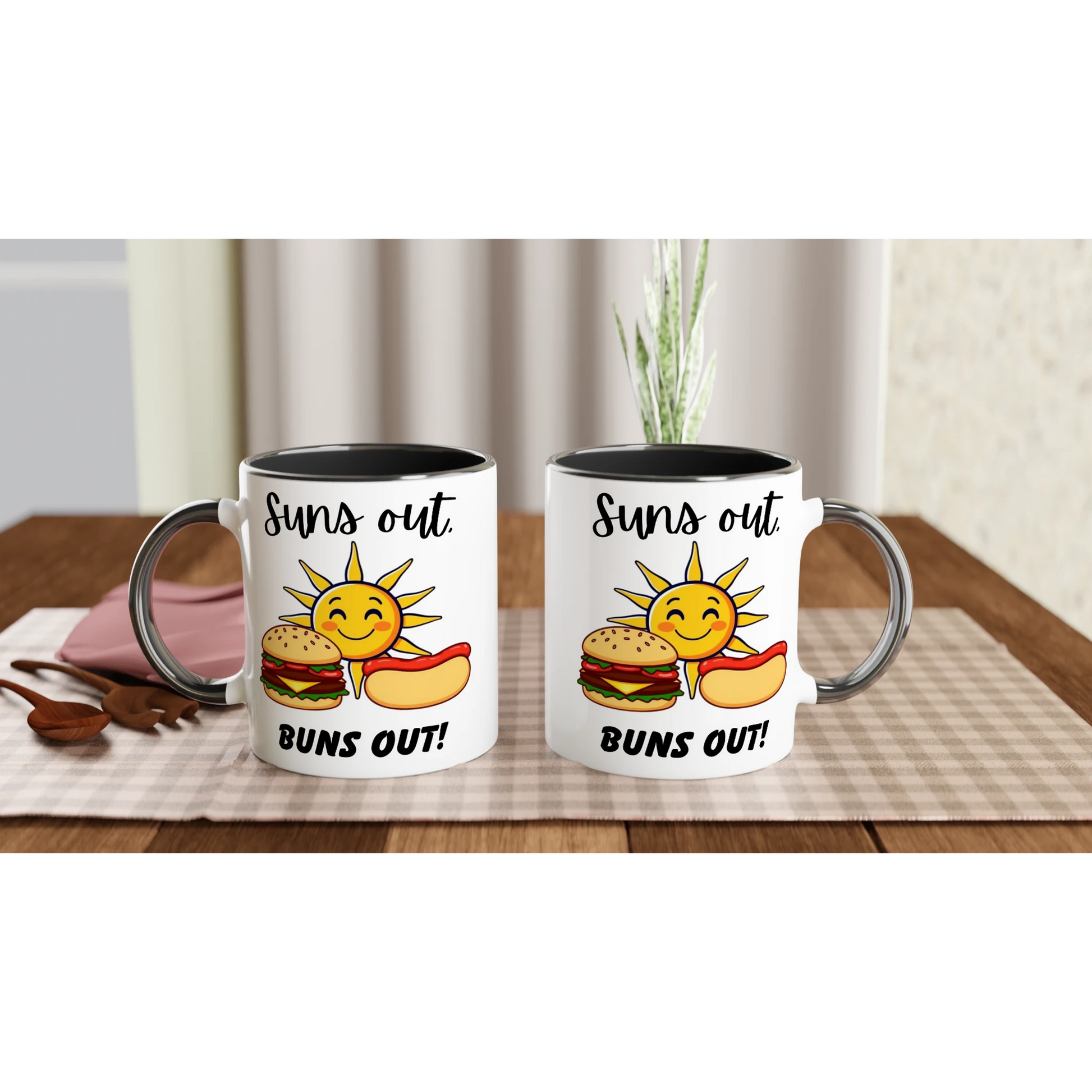 Suns out, Buns out White 11oz Ceramic Mug with Color Inside