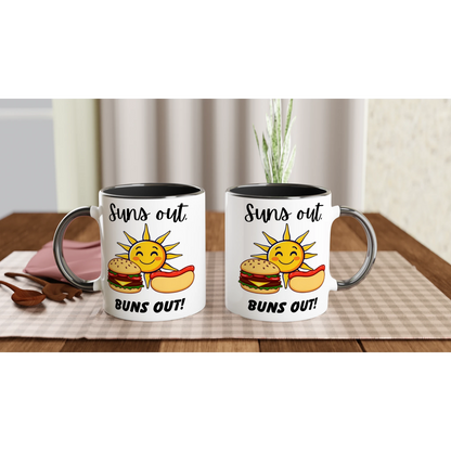 Suns out, Buns out White 11oz Ceramic Mug with Color Inside