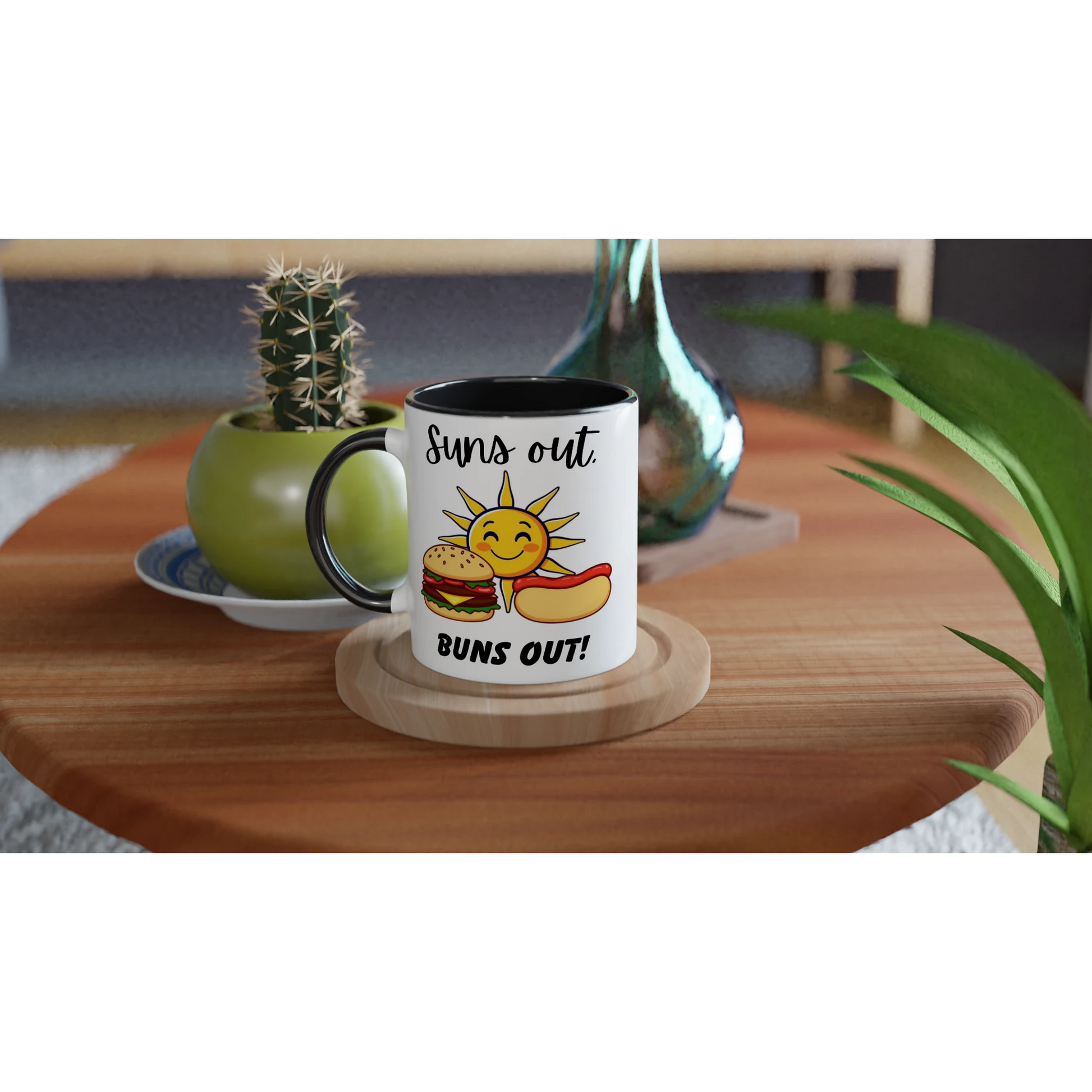 Suns out, Buns out White 11oz Ceramic Mug with Color Inside