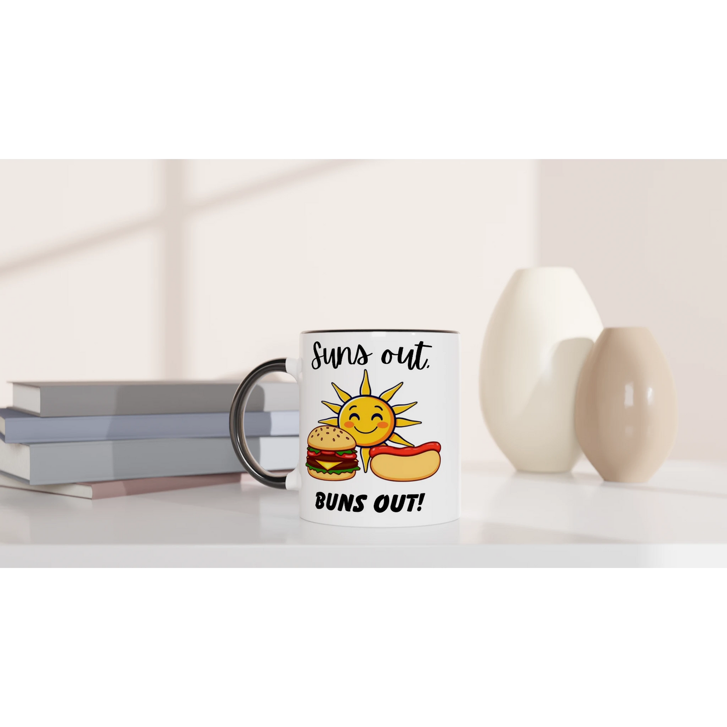 Suns out, Buns out White 11oz Ceramic Mug with Color Inside