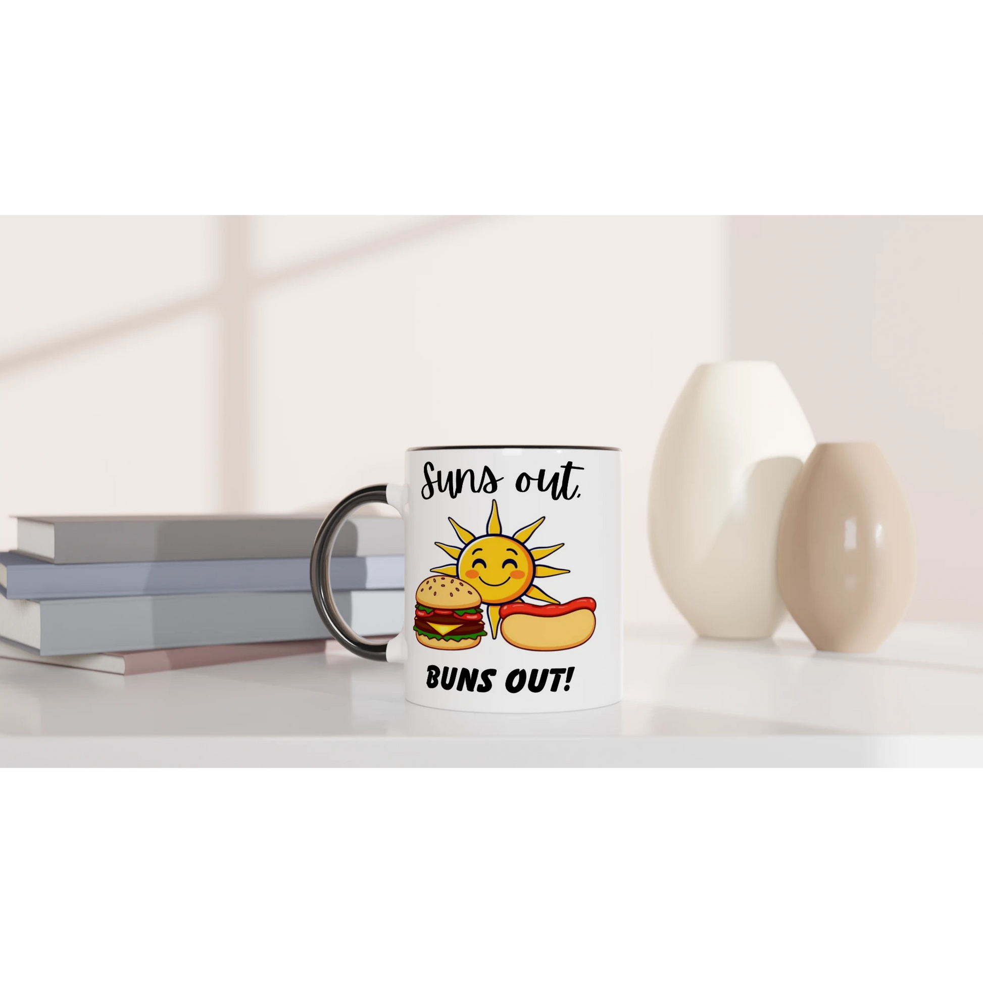 Suns out, Buns out White 11oz Ceramic Mug with Color Inside