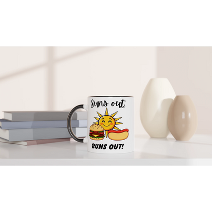 Suns out, Buns out White 11oz Ceramic Mug with Color Inside