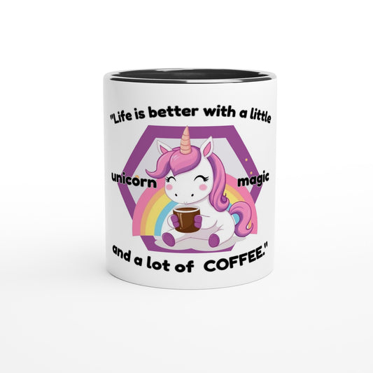 Unicorn magic and coffee White 11oz Ceramic Mug with Color Inside