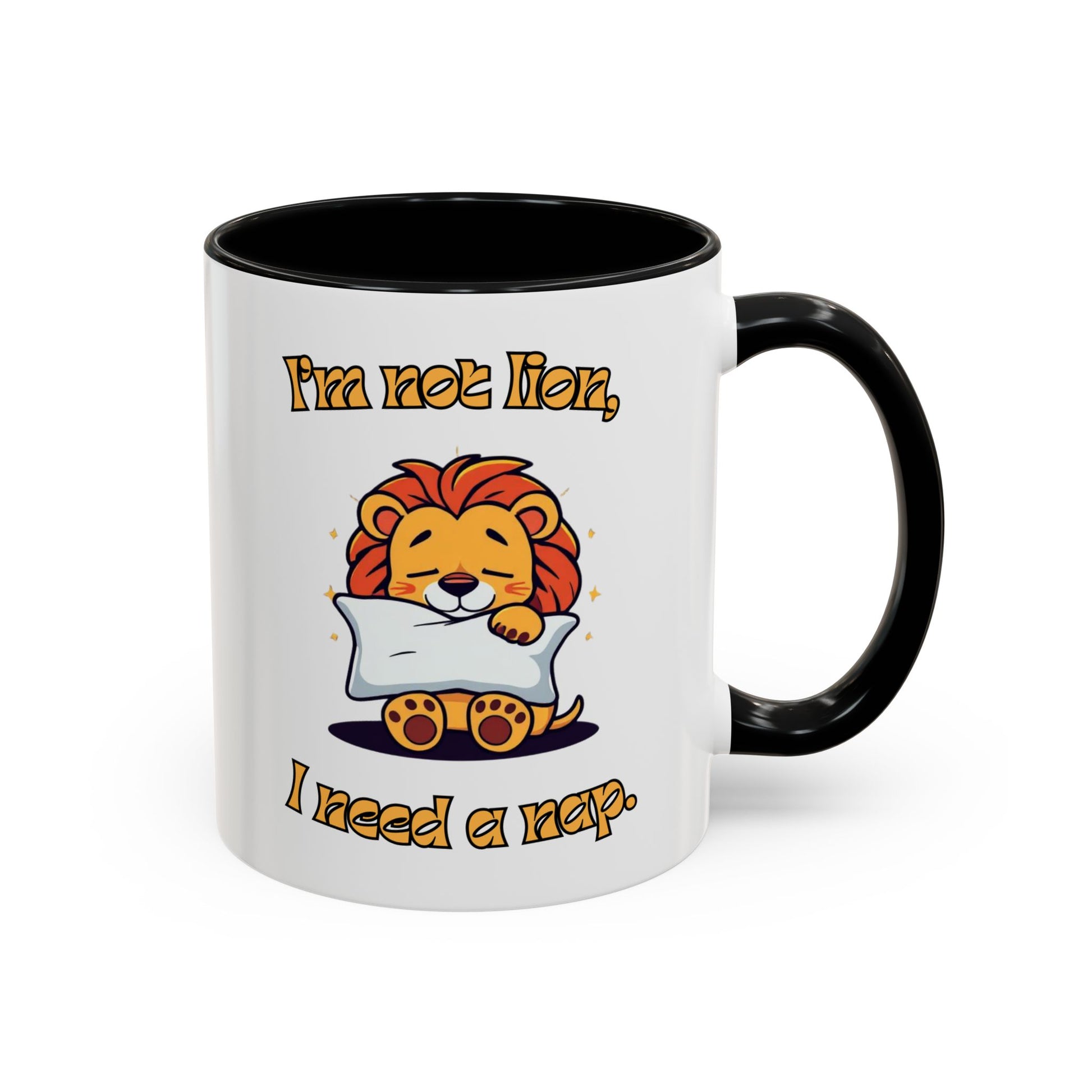 Whimsical Coffee Mug with Lion Design - Perfect for Cat Lovers, Funny Gift, Nap Enthusiast, Coffee Lovers, Cute Animal Gifts Back Black