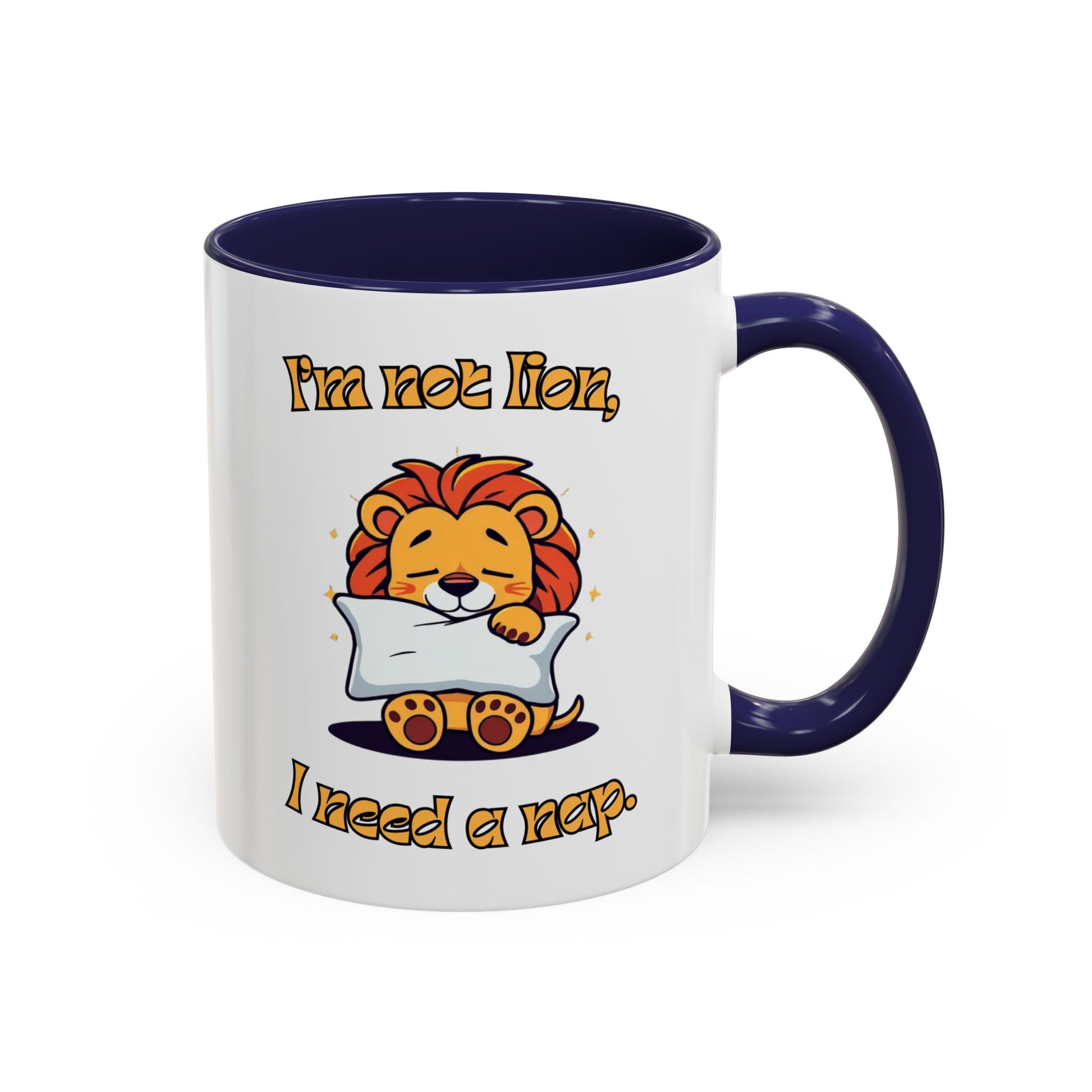 Whimsical Coffee Mug with Lion Design - Perfect for Cat Lovers, Funny Gift, Nap Enthusiast, Coffee Lovers, Cute Animal Gifts Back Navy