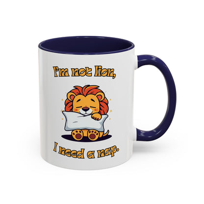 Whimsical Coffee Mug with Lion Design - Perfect for Cat Lovers, Funny Gift, Nap Enthusiast, Coffee Lovers, Cute Animal Gifts Back Navy