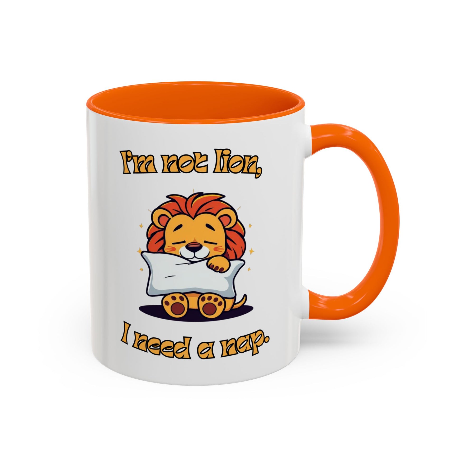 Whimsical Coffee Mug with Lion Design - Perfect for Cat Lovers, Funny Gift, Nap Enthusiast, Coffee Lovers, Cute Animal Gifts Back Orange