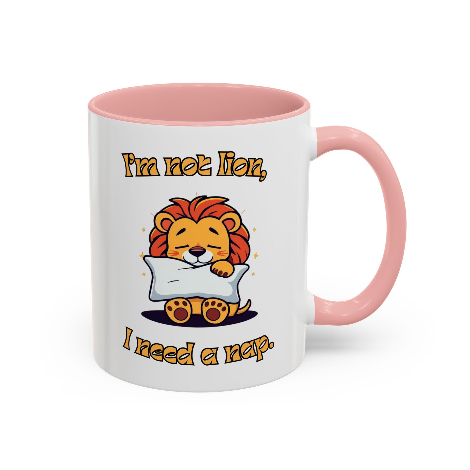 Whimsical Coffee Mug with Lion Design - Perfect for Cat Lovers, Funny Gift, Nap Enthusiast, Coffee Lovers, Cute Animal Gifts Back Pink