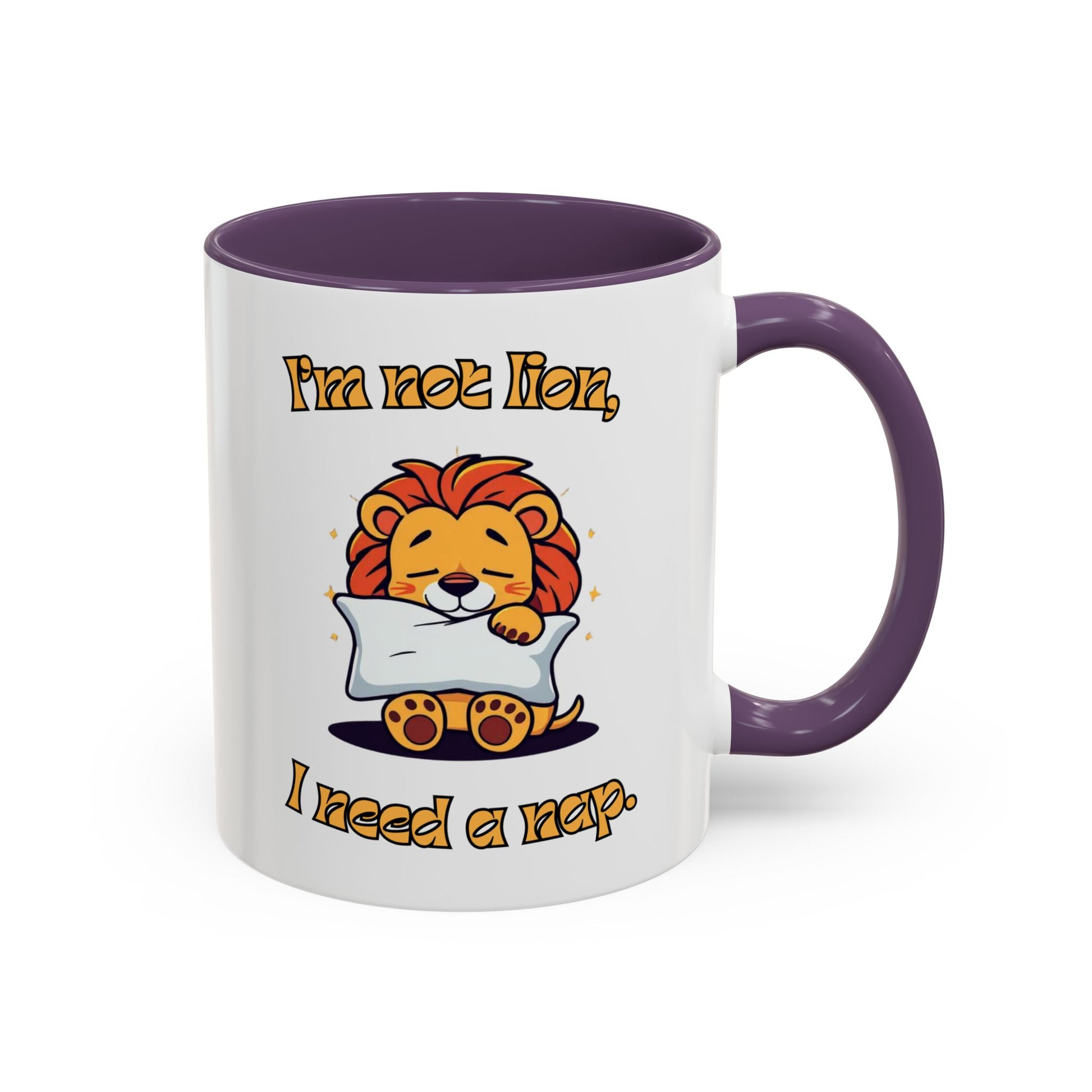 Whimsical Coffee Mug with Lion Design - Perfect for Cat Lovers, Funny Gift, Nap Enthusiast, Coffee Lovers, Cute Animal Gifts Back Purple