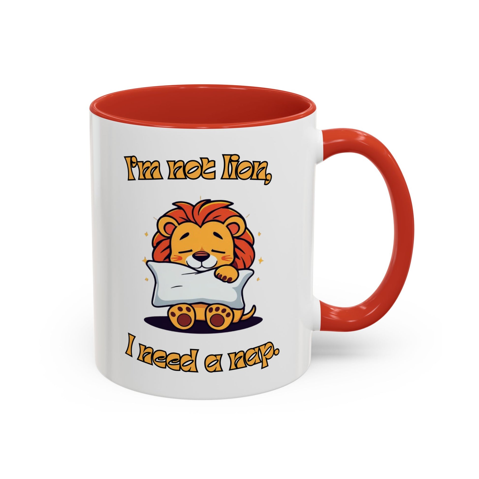 Whimsical Coffee Mug with Lion Design - Perfect for Cat Lovers, Funny Gift, Nap Enthusiast, Coffee Lovers, Cute Animal Gifts Back Red