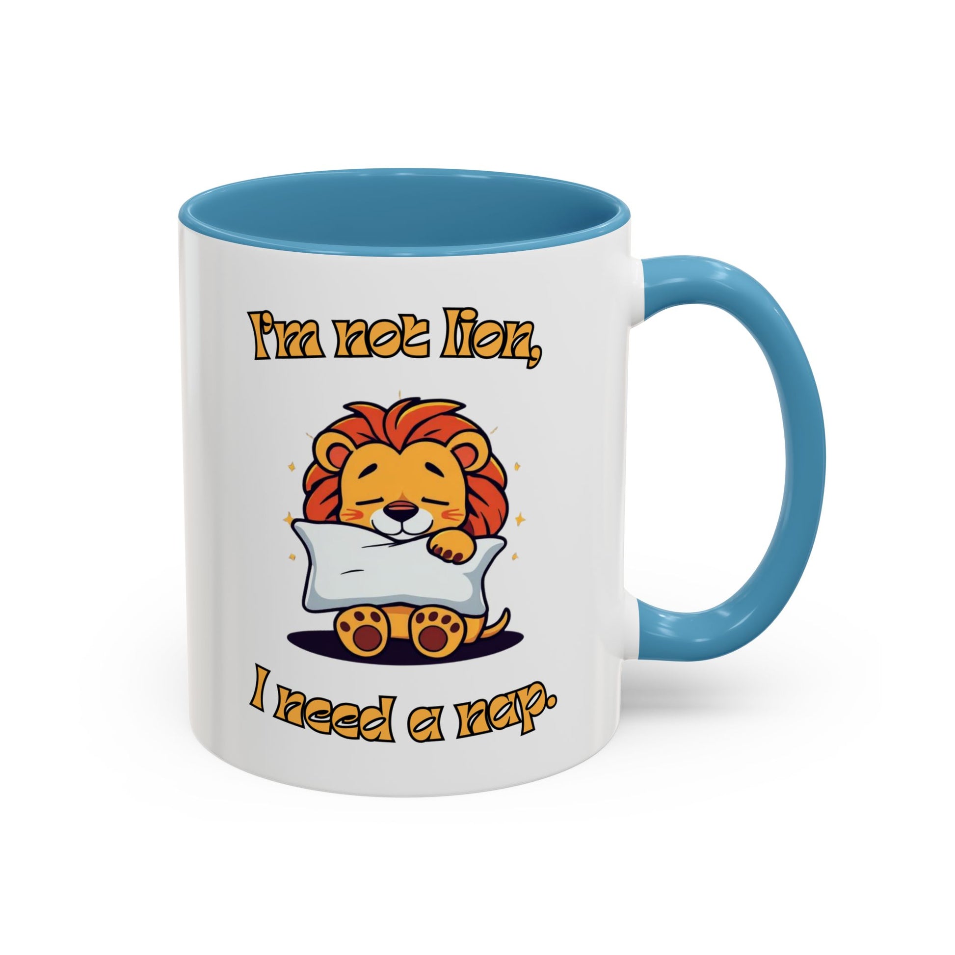 Whimsical Coffee Mug with Lion Design - Perfect for Cat Lovers, Funny Gift, Nap Enthusiast, Coffee Lovers, Cute Animal Gifts Back Sky Blue