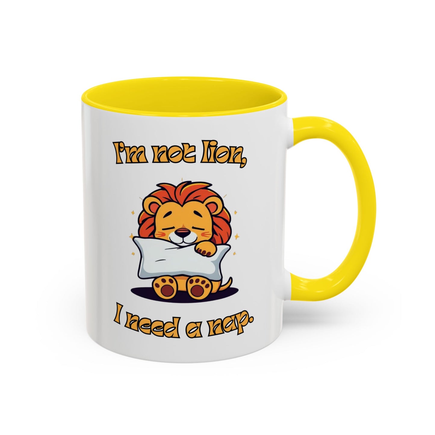 Whimsical Coffee Mug with Lion Design - Perfect for Cat Lovers, Funny Gift, Nap Enthusiast, Coffee Lovers, Cute Animal Gifts Back Yellow