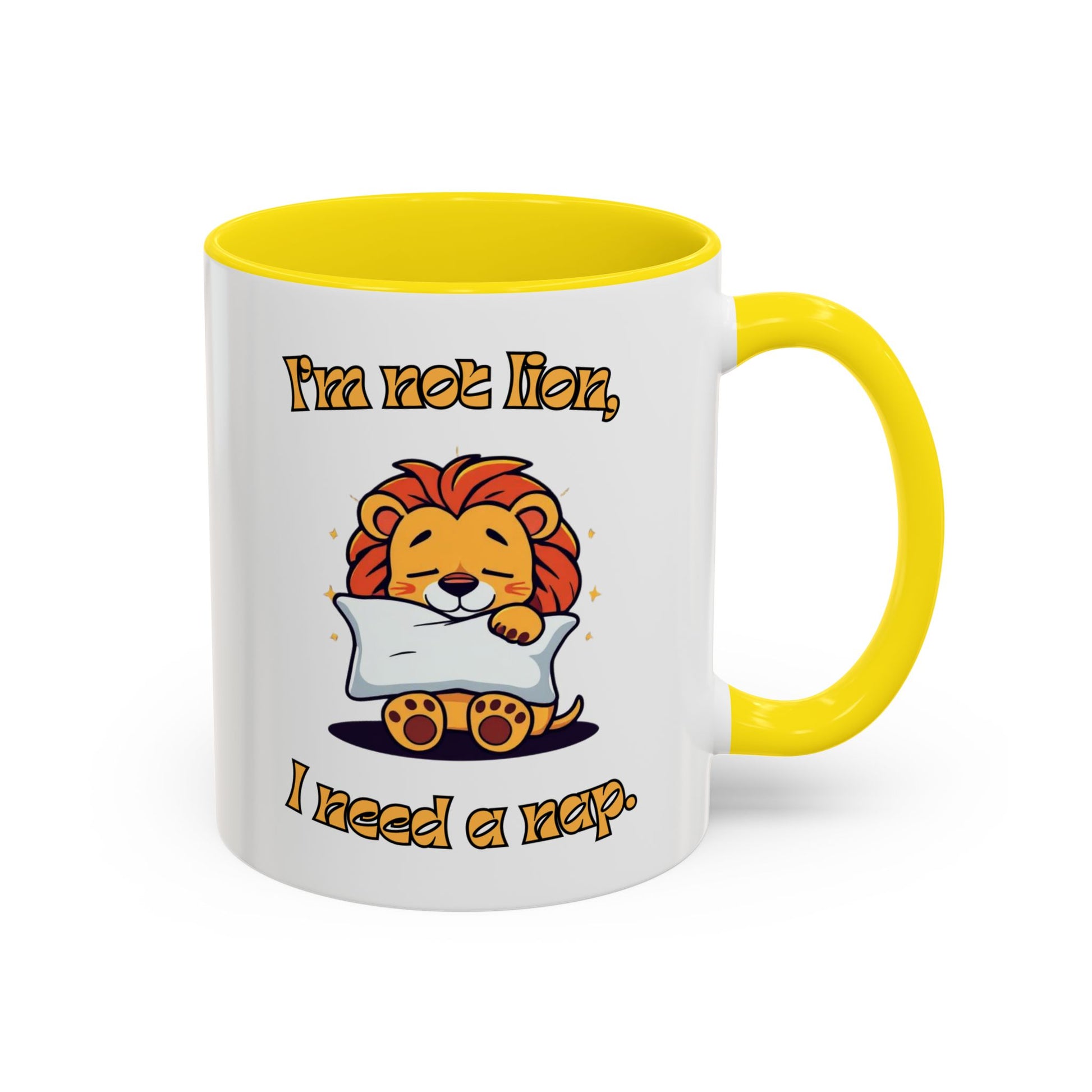 Whimsical Coffee Mug with Lion Design - Perfect for Cat Lovers, Funny Gift, Nap Enthusiast, Coffee Lovers, Cute Animal Gifts Back Yellow