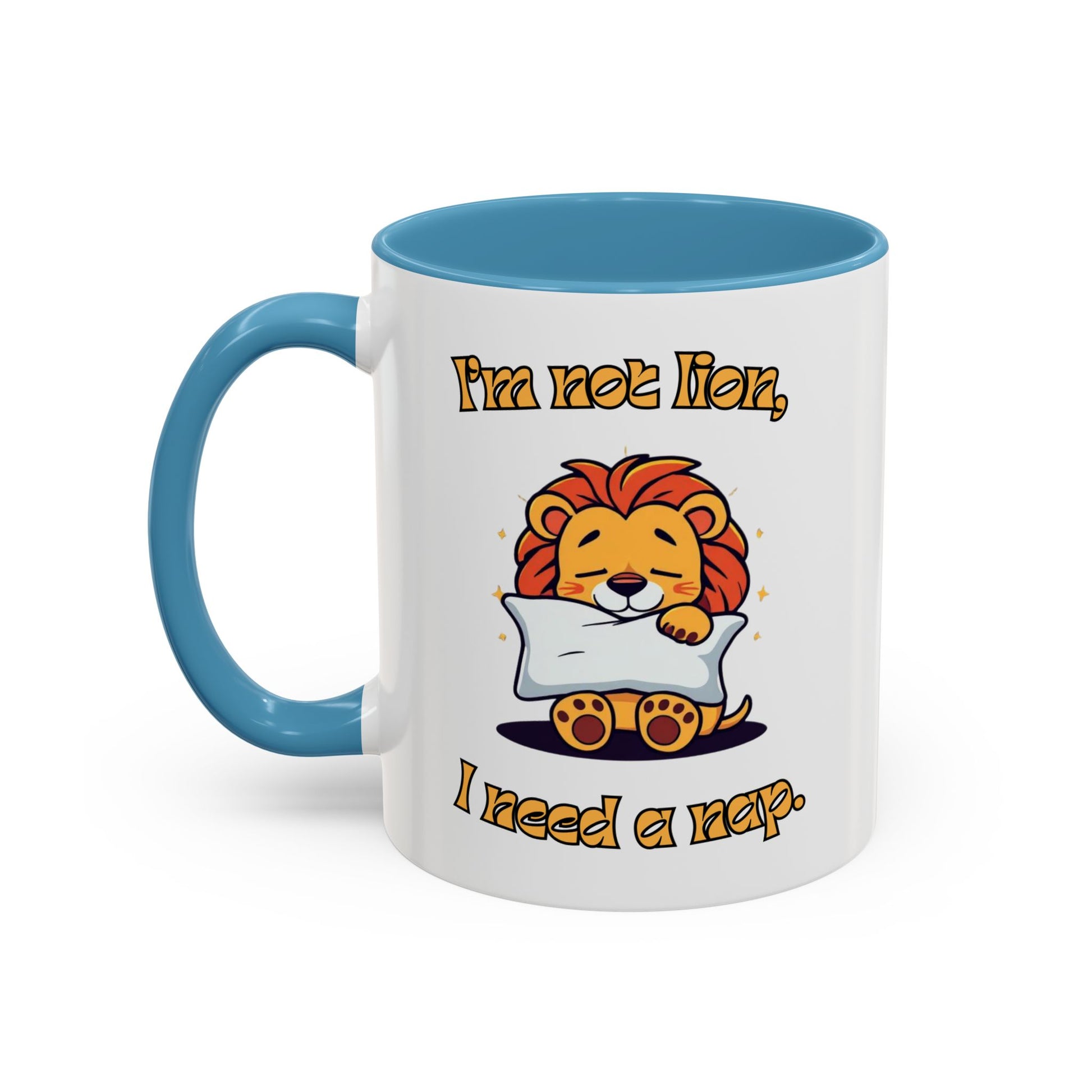 Whimsical Coffee Mug with Lion Design - Perfect for Cat Lovers, Funny Gift, Nap Enthusiast, Coffee Lovers, Cute Animal Gifts Front Sky Blue