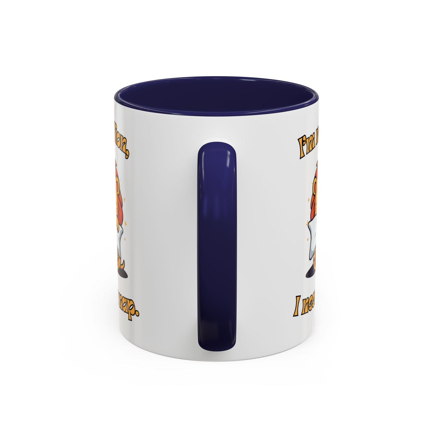 Whimsical Coffee Mug with Lion Design - Perfect for Cat Lovers, Funny Gift, Nap Enthusiast, Coffee Lovers, Cute Animal Gifts Handle Navy
