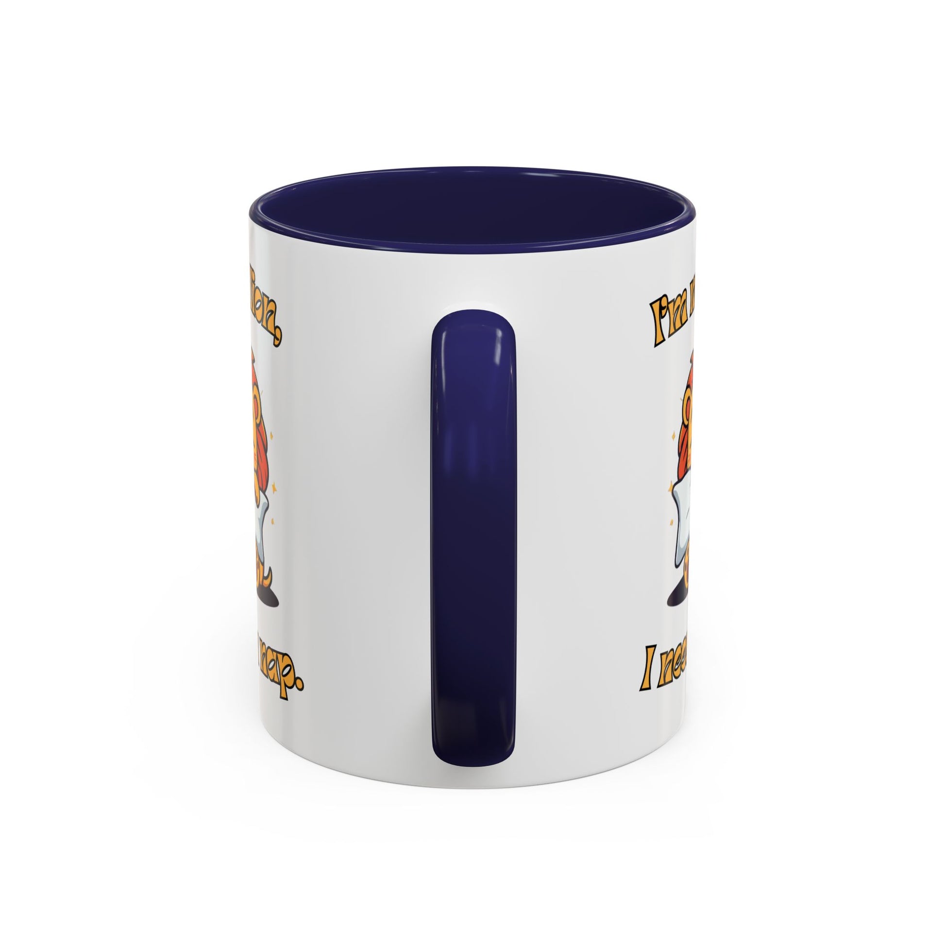 Whimsical Coffee Mug with Lion Design - Perfect for Cat Lovers, Funny Gift, Nap Enthusiast, Coffee Lovers, Cute Animal Gifts Handle Navy