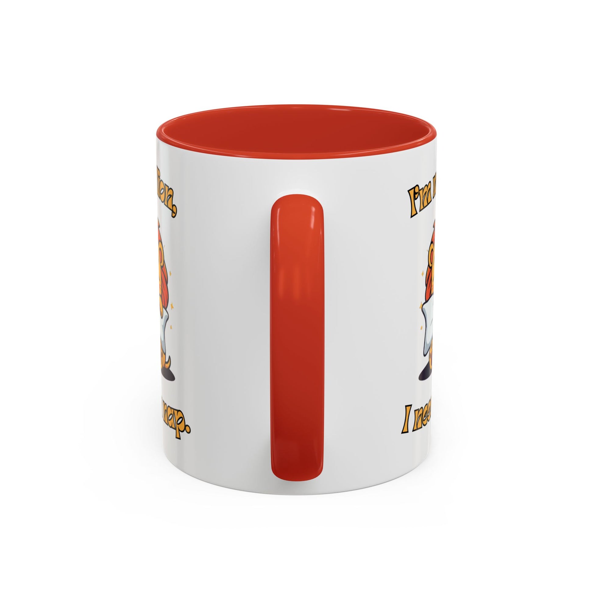 Whimsical Coffee Mug with Lion Design - Perfect for Cat Lovers, Funny Gift, Nap Enthusiast, Coffee Lovers, Cute Animal Gifts Handle Red