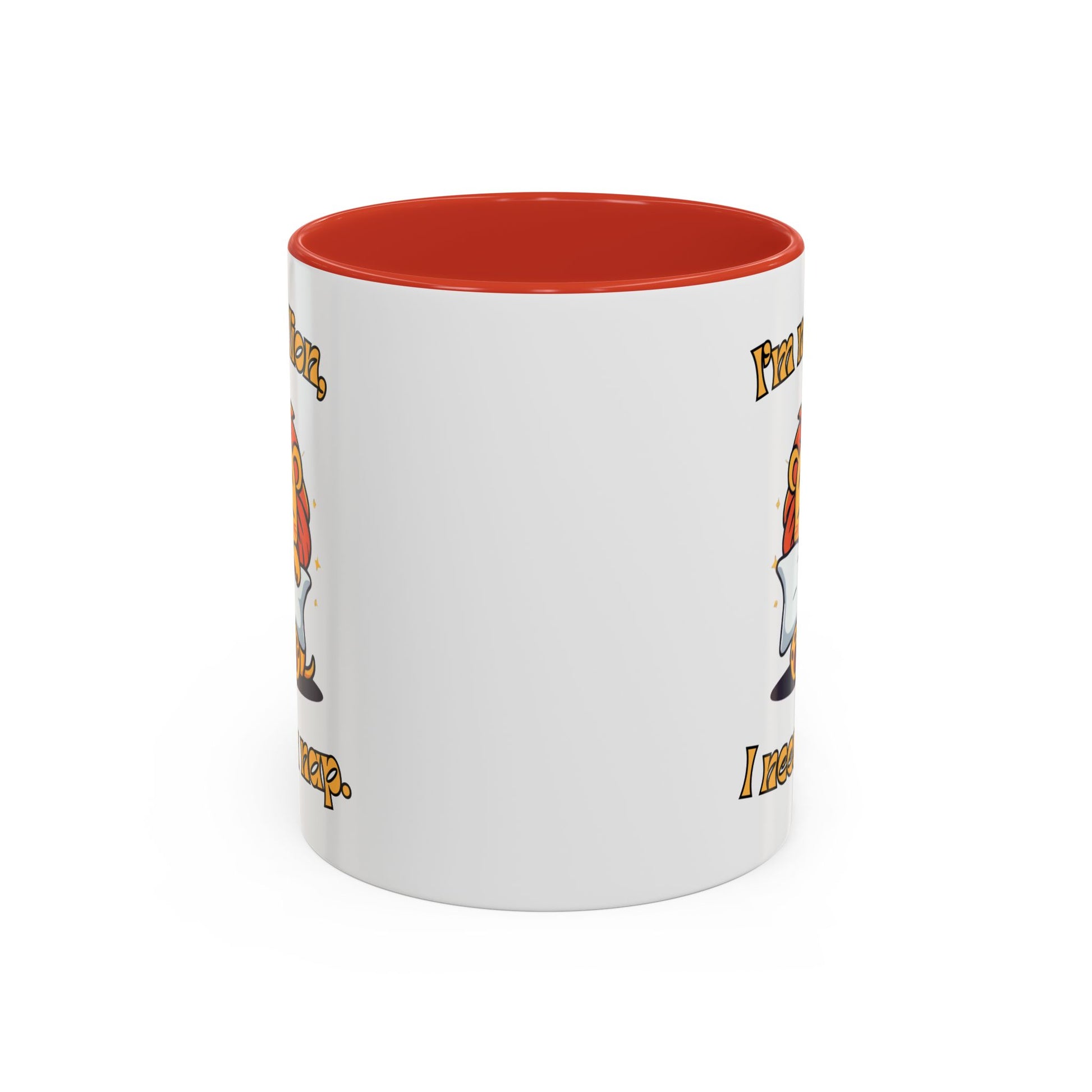 Whimsical Coffee Mug with Lion Design - Perfect for Cat Lovers, Funny Gift, Nap Enthusiast, Coffee Lovers, Cute Animal Gifts Side Red