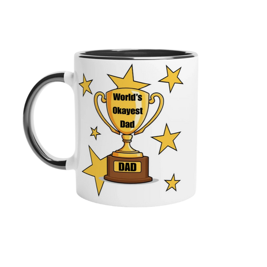 World’s Okayest Dad White 11oz Ceramic Mug with Color Inside Black