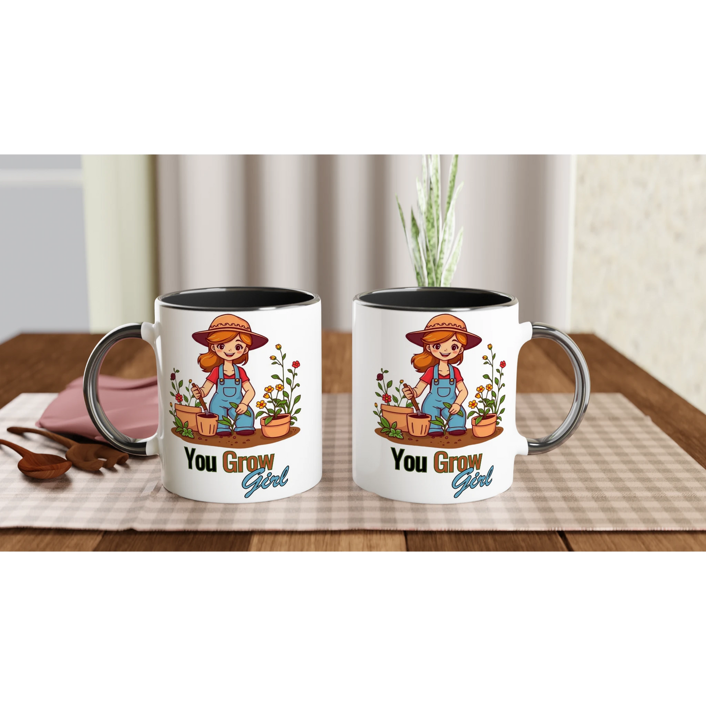 You Grow, Girl White 11oz Ceramic Mug with Color Inside