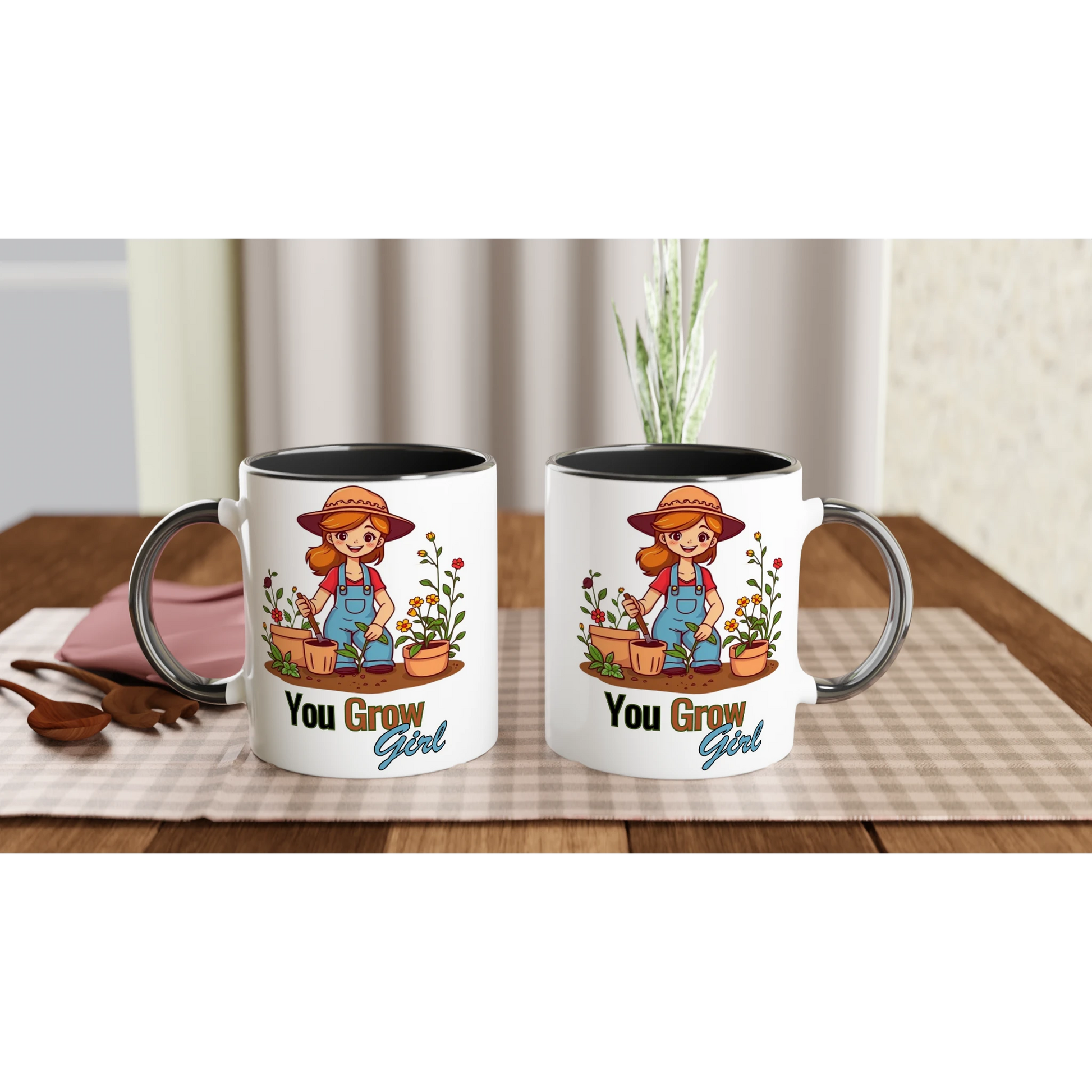 You Grow, Girl White 11oz Ceramic Mug with Color Inside