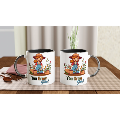 You Grow, Girl White 11oz Ceramic Mug with Color Inside