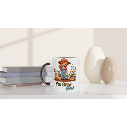 You Grow, Girl White 11oz Ceramic Mug with Color Inside